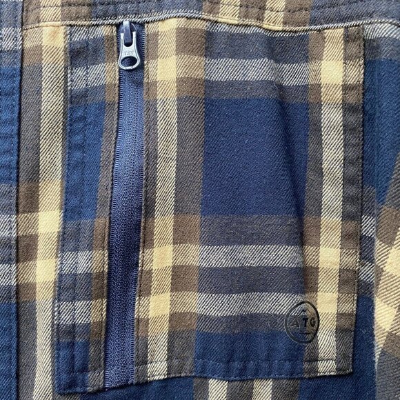 Wrangler ATG™ Men's Plaid Shirt XXL Blue Brown Plaid Button Up Elbow Patch - Picture 8 of 15